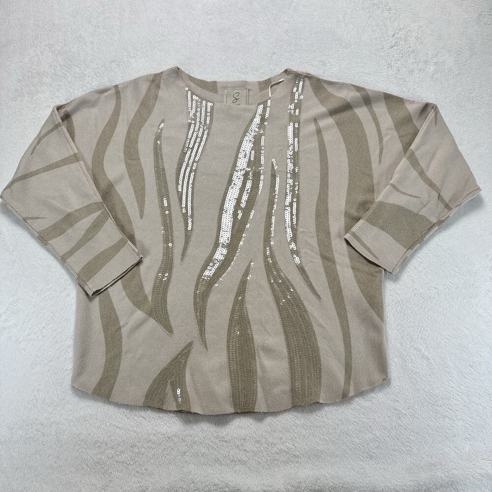 Sioni Women's Leopard Zebra Luxury Pullover Sweater with sequins Size S